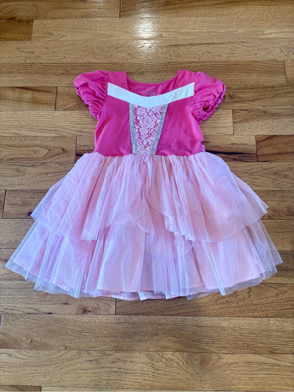 Disney Pink Layered Tulle Princess Dress with White Trim
